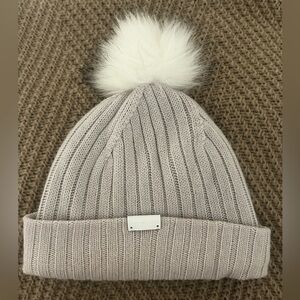 Melin All Day Pom Beanie, Cashmere Wool Blend, Gray w/ White Pom, One Size, New